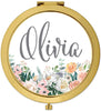 Andaz Press Personalized Peach Flower Florals on White Monogram Gold Compact Mirror-Set of 1-Andaz Press-Custom Name-