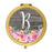 Andaz Press Pink Floral Flowers on Rustic Gray Wood Monogram Gold Compact Mirror-Set of 1-Andaz Press-B-