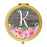 Andaz Press Pink Floral Flowers on Rustic Gray Wood Monogram Gold Compact Mirror-Set of 1-Andaz Press-K-