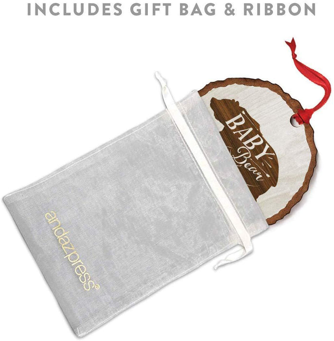 Andaz Press Real Wood Rustic Christmas Ornament, Engraved Wood Slab, Baby Bear-Set of 1-Andaz Press-Baby Bear-