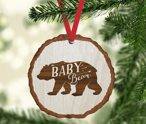 Andaz Press Real Wood Rustic Christmas Ornament, Engraved Wood Slab, Baby Bear-Set of 1-Andaz Press-Baby Bear-