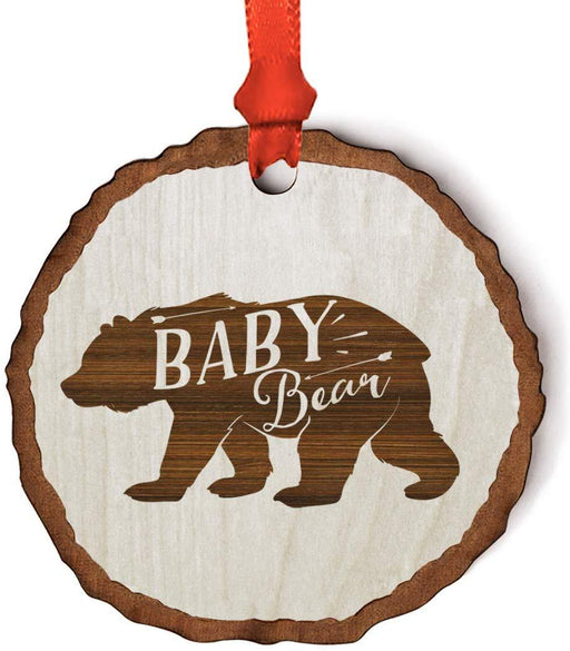 Andaz Press Real Wood Rustic Christmas Ornament, Engraved Wood Slab, Baby Bear-Set of 1-Andaz Press-Baby Bear-