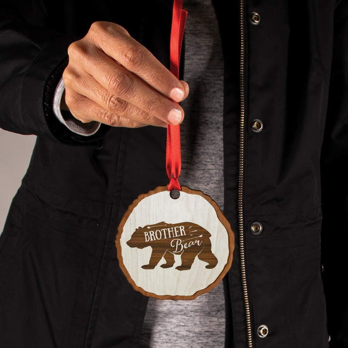 Andaz Press Real Wood Rustic Christmas Ornament, Engraved Wood Slab, Brother Bear-Set of 1-Andaz Press-Brother Bear-