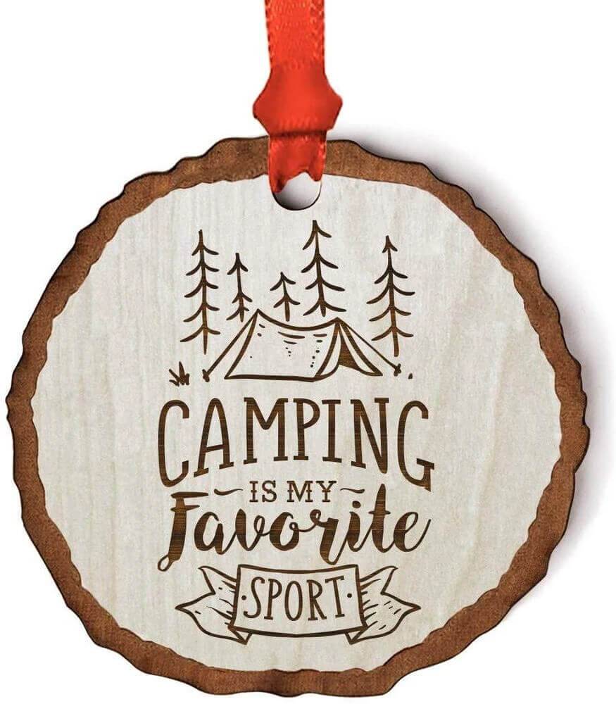 Andaz Press Real Wood Rustic Christmas Ornament, Engraved Wood Slab, Camping is My Favorite Sport-Set of 1-Andaz Press-Camping is My Favorite Sport-