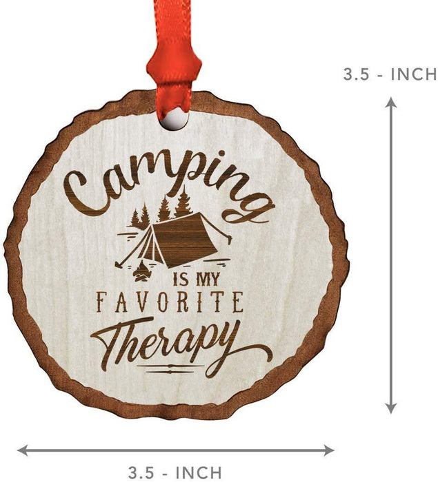 Andaz Press Real Wood Rustic Christmas Ornament, Engraved Wood Slab, Camping is My Favorite Therapy-Set of 1-Andaz Press-Camping is My Favorite Therapy-