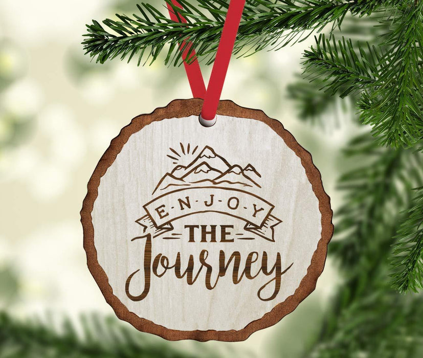 Andaz Press Real Wood Rustic Christmas Ornament, Engraved Wood Slab, Enjoy The Journey-Set of 1-Andaz Press-Enjoy The Journey-