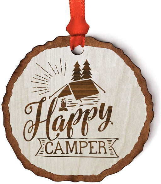 Andaz Press Real Wood Rustic Christmas Ornament, Engraved Wood Slab, Happy Camper-Set of 1-Andaz Press-Happy Camper-
