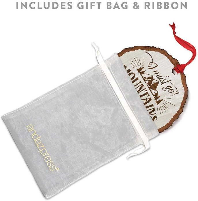 Andaz Press Real Wood Rustic Christmas Ornament, Engraved Wood Slab, I Most Go Mountains are Calling-Set of 1-Andaz Press-Mountains are Calling-