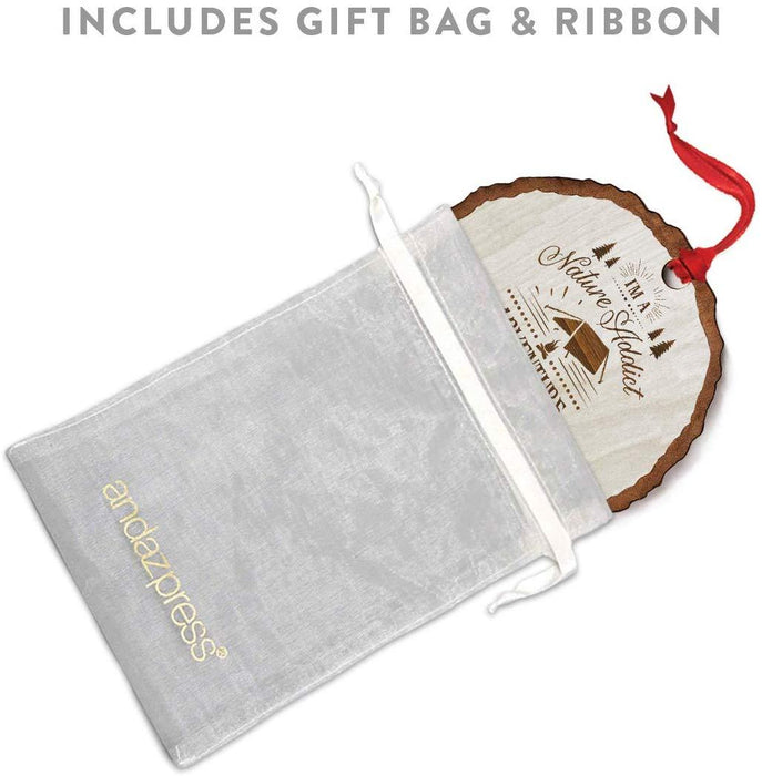 Andaz Press Real Wood Rustic Christmas Ornament, Engraved Wood Slab, Im a Nature Addict Adventure Seeker Camping Kinda Girl-Set of 1-Andaz Press-Im a Nature Addict Adventure Seeker Camping Kinda Girl-