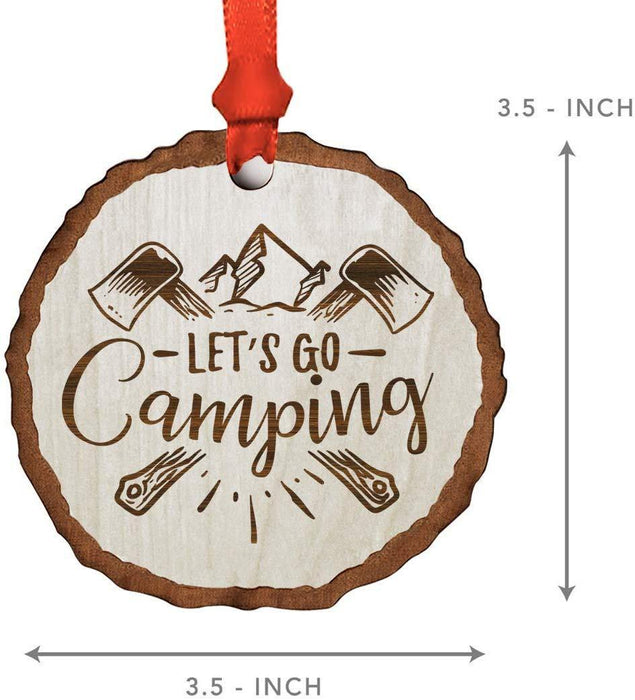 Andaz Press Real Wood Rustic Christmas Ornament, Engraved Wood Slab, Let's go Camping-Set of 1-Andaz Press-Let's go Camping-