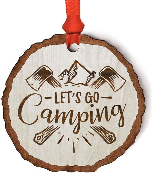 Andaz Press Real Wood Rustic Christmas Ornament, Engraved Wood Slab, Let's go Camping-Set of 1-Andaz Press-Let's go Camping-