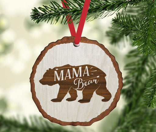 Andaz Press Real Wood Rustic Christmas Ornament, Engraved Wood Slab, Mama Bear-Set of 1-Andaz Press-Mama Bear-
