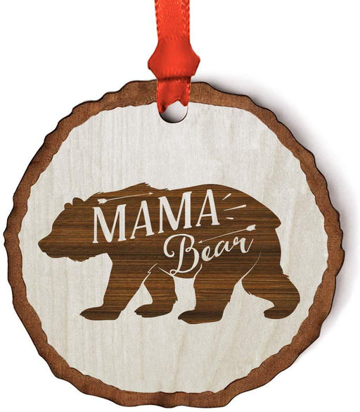 Andaz Press Real Wood Rustic Christmas Ornament, Engraved Wood Slab, Mama Bear-Set of 1-Andaz Press-Mama Bear-