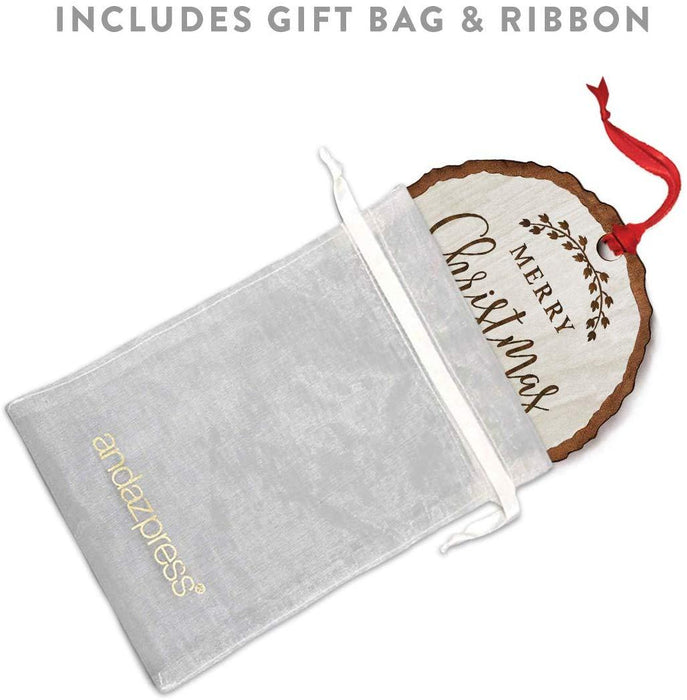 Andaz Press Real Wood Rustic Christmas Ornament, Engraved Wood Slab, Merry Christmas Sister, Rustic Laurel Leaves-Set of 1-Andaz Press-Merry Christmas Sister Rustic Laurel Leaves-