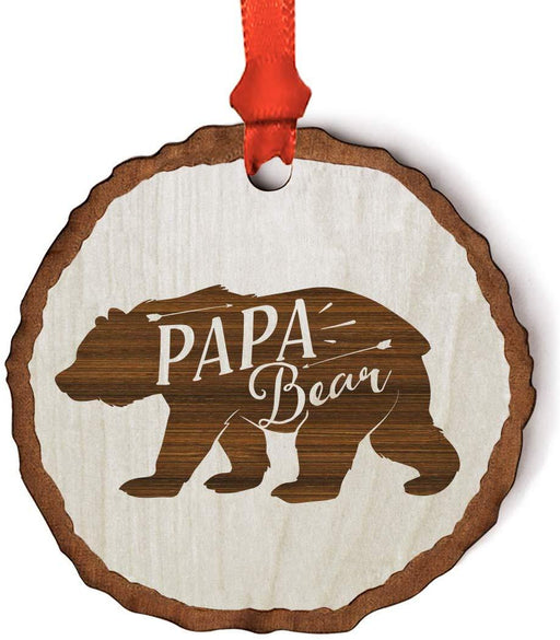 Andaz Press Real Wood Rustic Christmas Ornament, Engraved Wood Slab, Papa Bear-Set of 1-Andaz Press-Papa Bear-