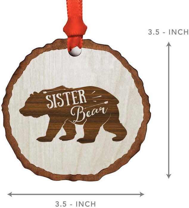Andaz Press Real Wood Rustic Christmas Ornament, Engraved Wood Slab, Sister Bear-Set of 1-Andaz Press-Sister Bear-