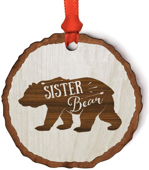 Andaz Press Real Wood Rustic Christmas Ornament, Engraved Wood Slab, Sister Bear-Set of 1-Andaz Press-Sister Bear-