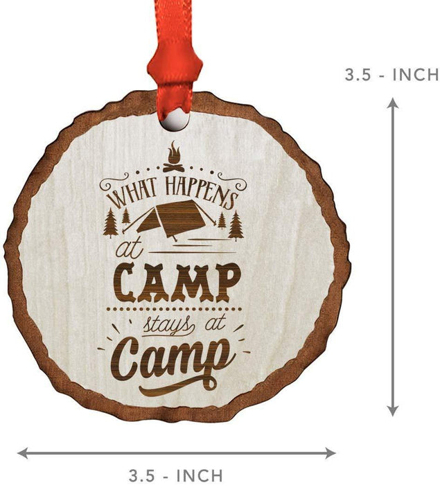 Andaz Press Real Wood Rustic Christmas Ornament, Engraved Wood Slab, What Happens at Camp Stays at Camp-Set of 1-Andaz Press-What Happens at Camp Stays at Camp-