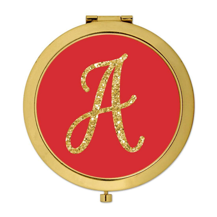 Andaz Press Red with Faux Gold Glitter Monogram Gold Compact Mirror-Set of 1-Andaz Press-A-