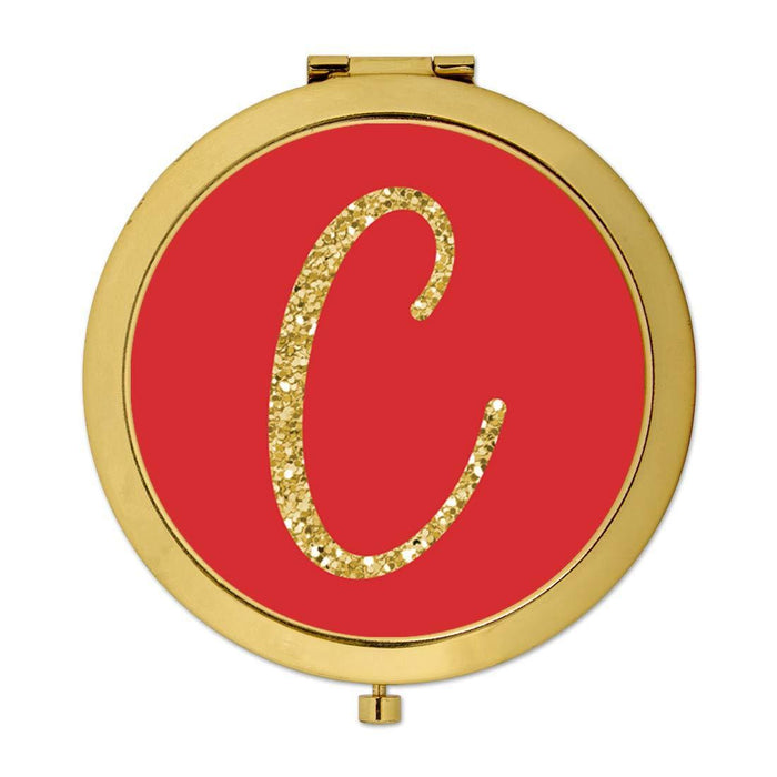 Andaz Press Red with Faux Gold Glitter Monogram Gold Compact Mirror-Set of 1-Andaz Press-C-
