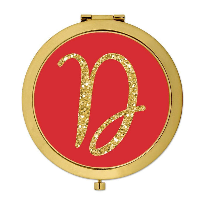 Andaz Press Red with Faux Gold Glitter Monogram Gold Compact Mirror-Set of 1-Andaz Press-D-