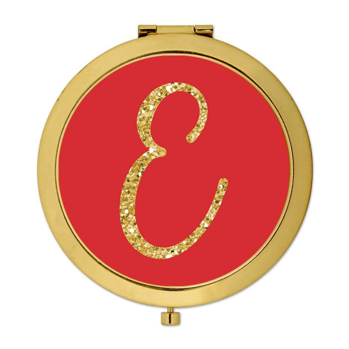 Andaz Press Red with Faux Gold Glitter Monogram Gold Compact Mirror-Set of 1-Andaz Press-E-