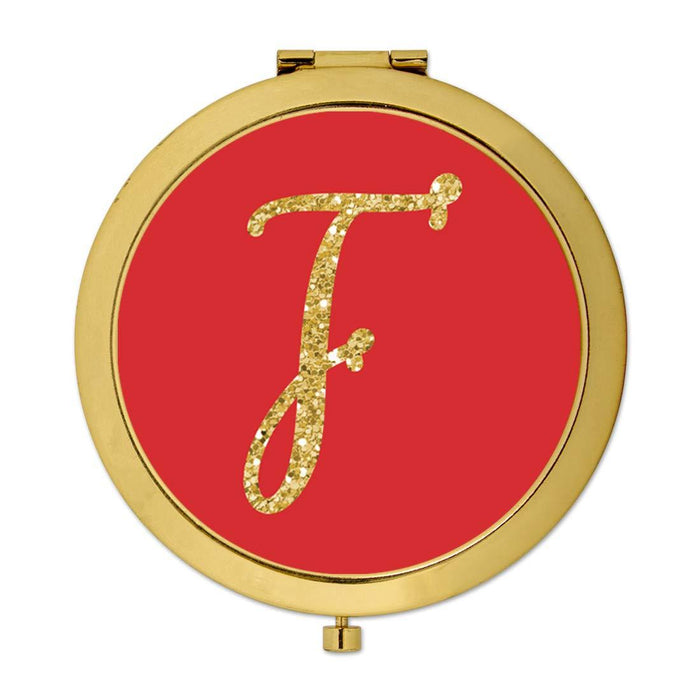 Andaz Press Red with Faux Gold Glitter Monogram Gold Compact Mirror-Set of 1-Andaz Press-F-
