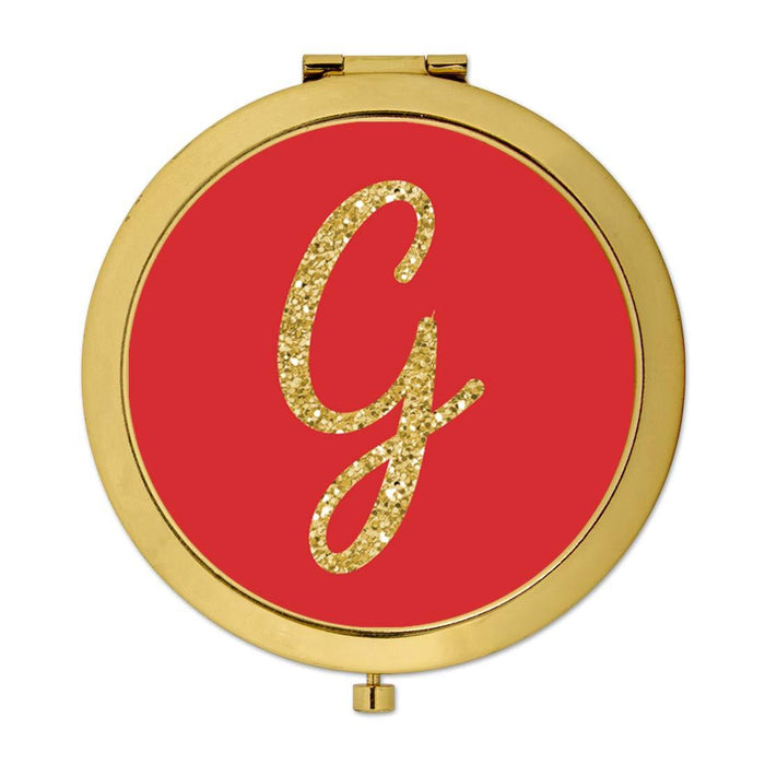 Andaz Press Red with Faux Gold Glitter Monogram Gold Compact Mirror-Set of 1-Andaz Press-G-