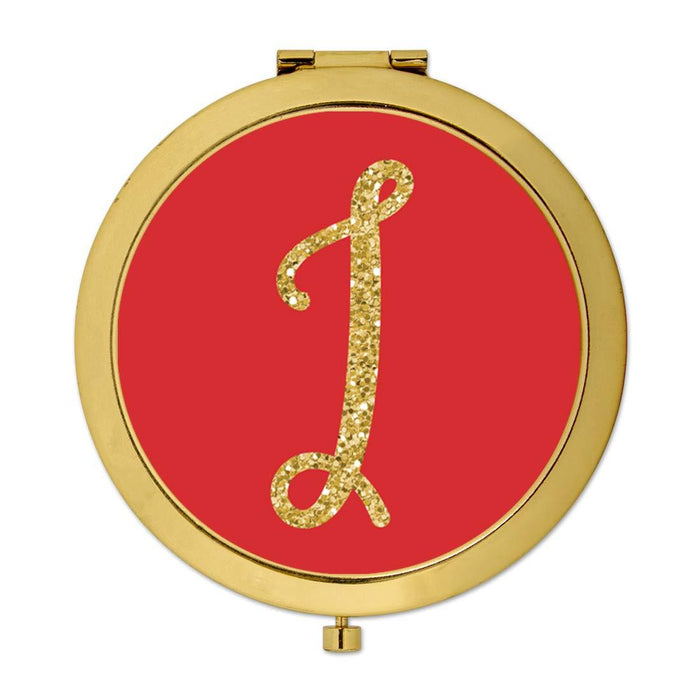 Andaz Press Red with Faux Gold Glitter Monogram Gold Compact Mirror-Set of 1-Andaz Press-I-