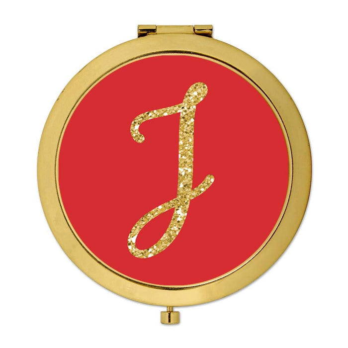 Andaz Press Red with Faux Gold Glitter Monogram Gold Compact Mirror-Set of 1-Andaz Press-J-