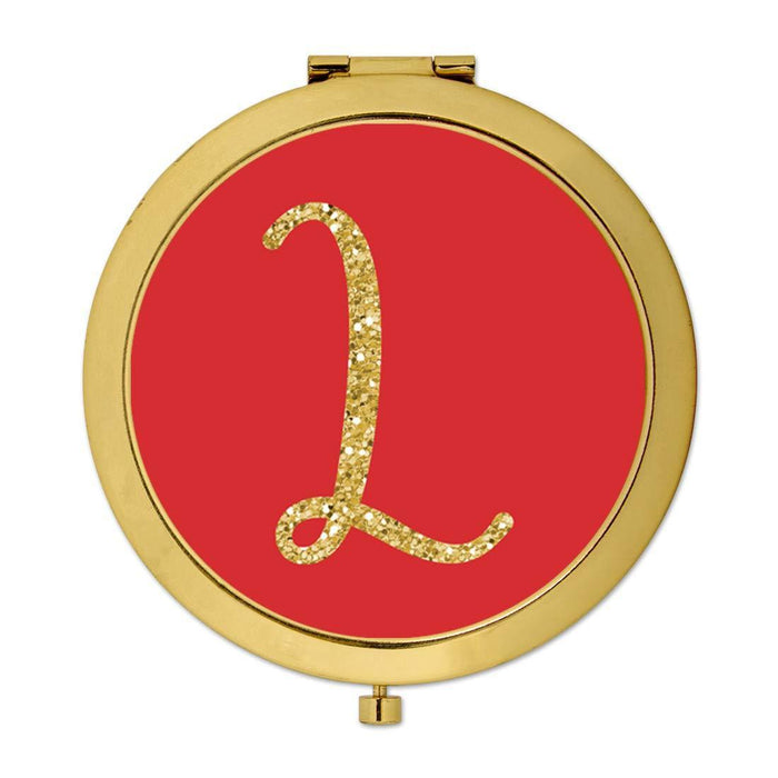 Andaz Press Red with Faux Gold Glitter Monogram Gold Compact Mirror-Set of 1-Andaz Press-L-