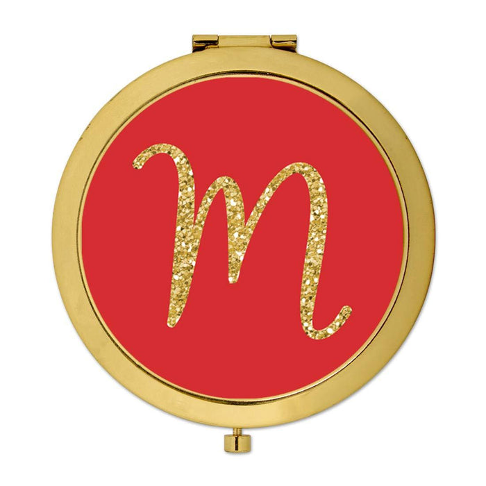 Andaz Press Red with Faux Gold Glitter Monogram Gold Compact Mirror-Set of 1-Andaz Press-M-