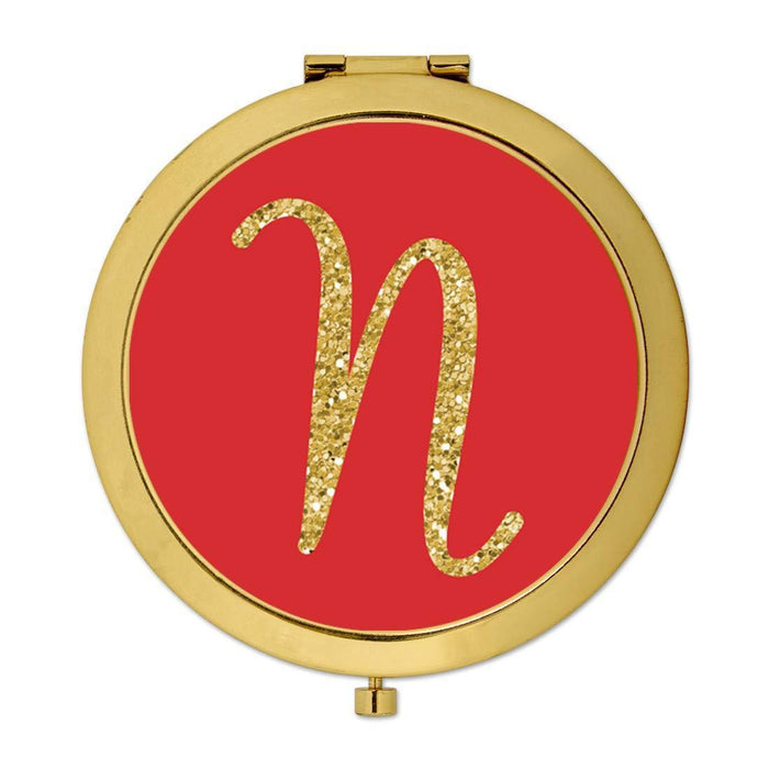 Andaz Press Red with Faux Gold Glitter Monogram Gold Compact Mirror-Set of 1-Andaz Press-N-