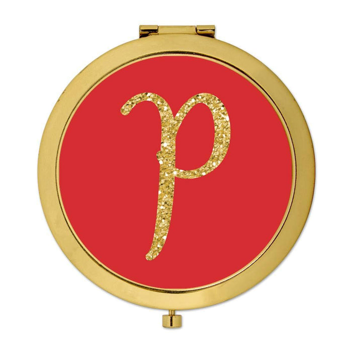 Andaz Press Red with Faux Gold Glitter Monogram Gold Compact Mirror-Set of 1-Andaz Press-P-