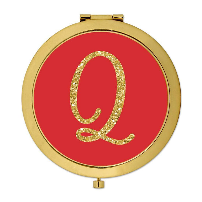 Andaz Press Red with Faux Gold Glitter Monogram Gold Compact Mirror-Set of 1-Andaz Press-Q-