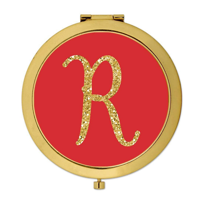Andaz Press Red with Faux Gold Glitter Monogram Gold Compact Mirror-Set of 1-Andaz Press-R-