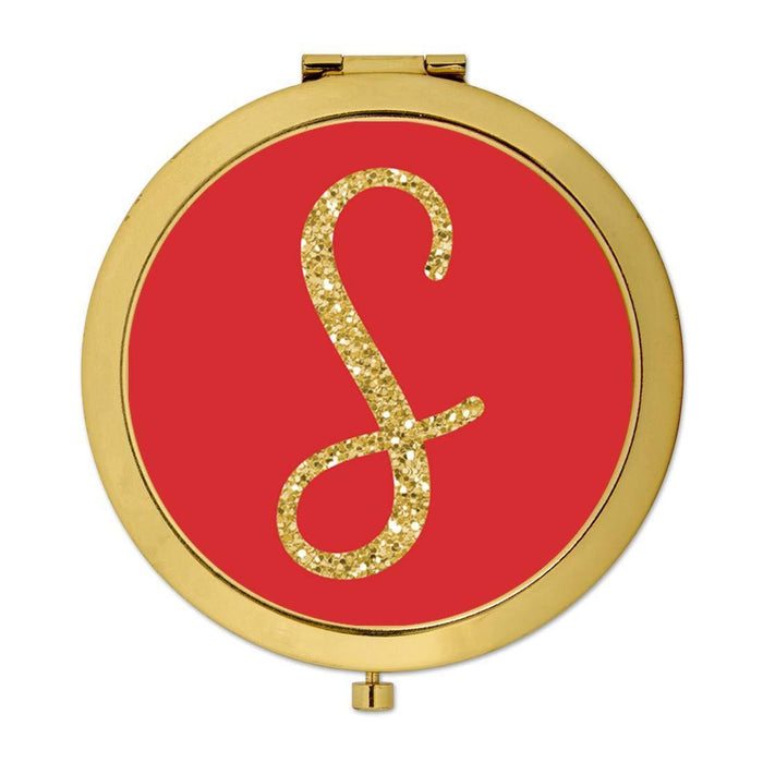 Andaz Press Red with Faux Gold Glitter Monogram Gold Compact Mirror-Set of 1-Andaz Press-S-