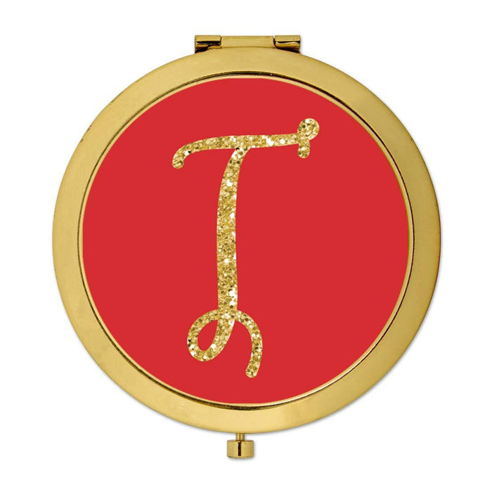 Andaz Press Red with Faux Gold Glitter Monogram Gold Compact Mirror-Set of 1-Andaz Press-T-