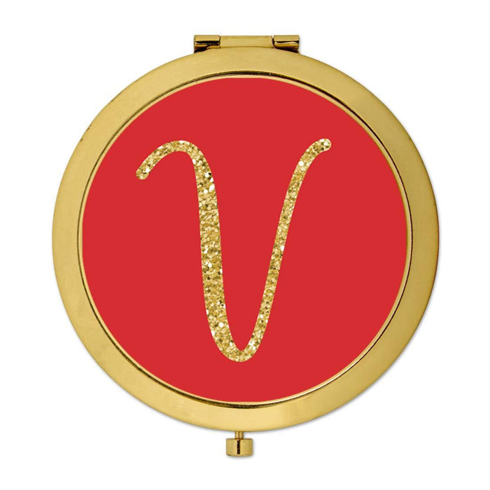 Andaz Press Red with Faux Gold Glitter Monogram Gold Compact Mirror-Set of 1-Andaz Press-V-