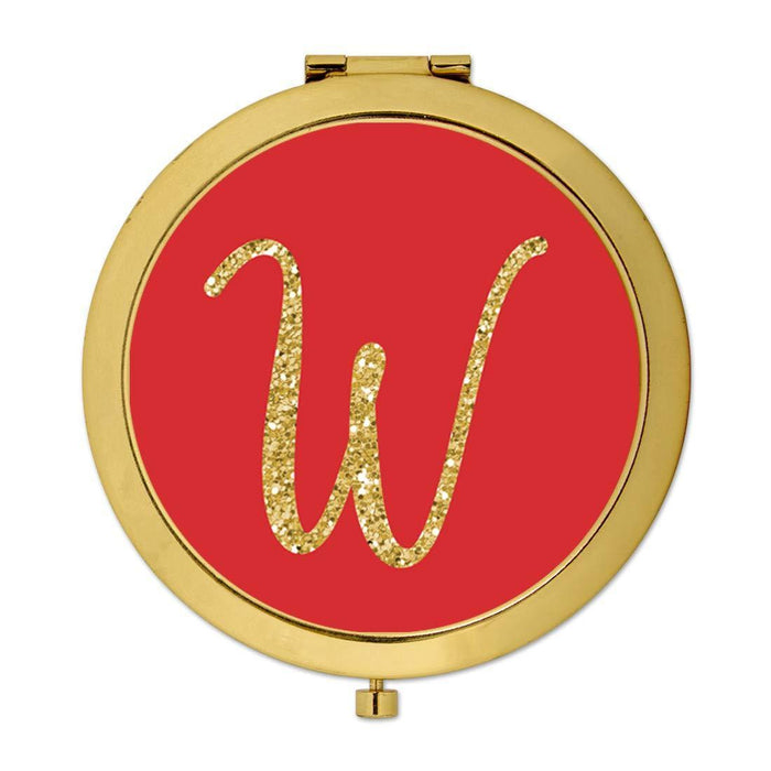 Andaz Press Red with Faux Gold Glitter Monogram Gold Compact Mirror-Set of 1-Andaz Press-W-