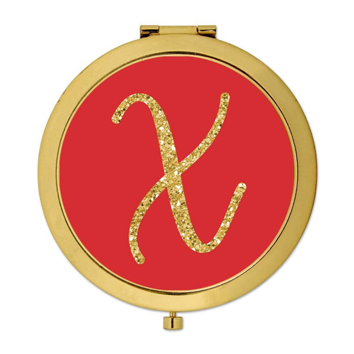 Andaz Press Red with Faux Gold Glitter Monogram Gold Compact Mirror-Set of 1-Andaz Press-X-