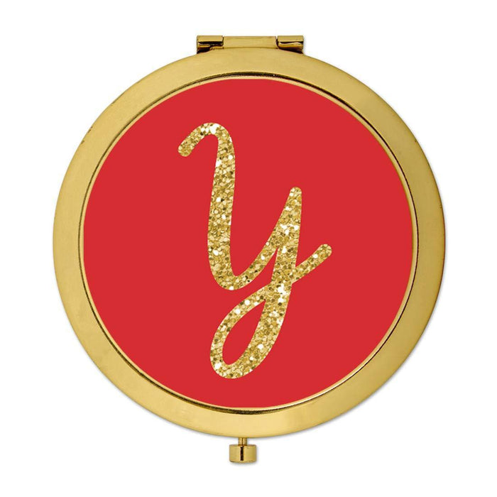 Andaz Press Red with Faux Gold Glitter Monogram Gold Compact Mirror-Set of 1-Andaz Press-Y-