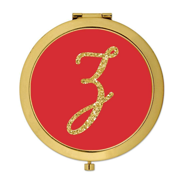 Andaz Press Red with Faux Gold Glitter Monogram Gold Compact Mirror-Set of 1-Andaz Press-Z-