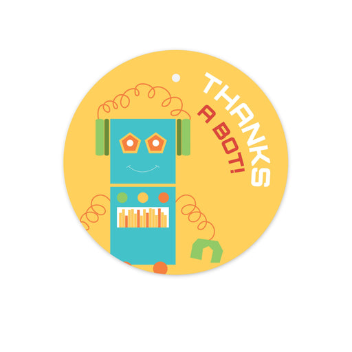 Andaz Press Robot Birthday Round Circle Gift Tag, Thanks a Bot!-Set of 24-Andaz Press-