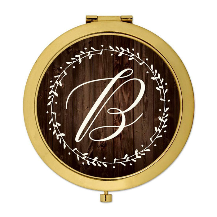 Andaz Press Rustic Wood with Laurels Monogram Gold Compact Mirror-Set of 1-Andaz Press-B-