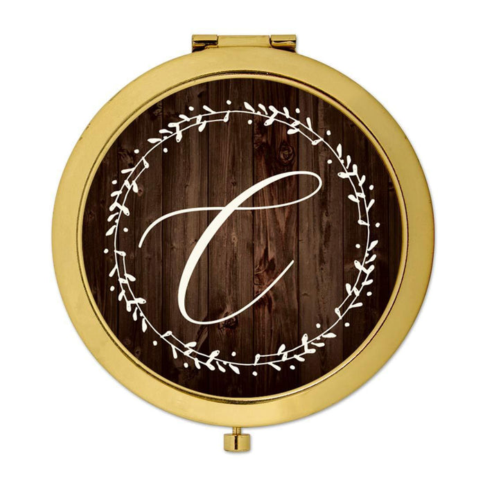 Andaz Press Rustic Wood with Laurels Monogram Gold Compact Mirror-Set of 1-Andaz Press-C-