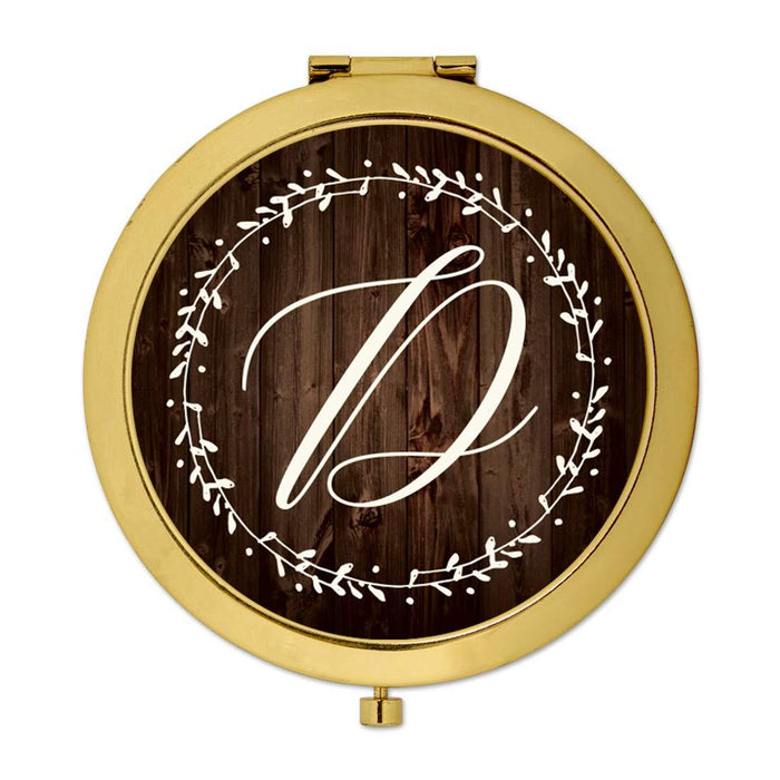 Andaz Press Rustic Wood with Laurels Monogram Gold Compact Mirror-Set of 1-Andaz Press-D-