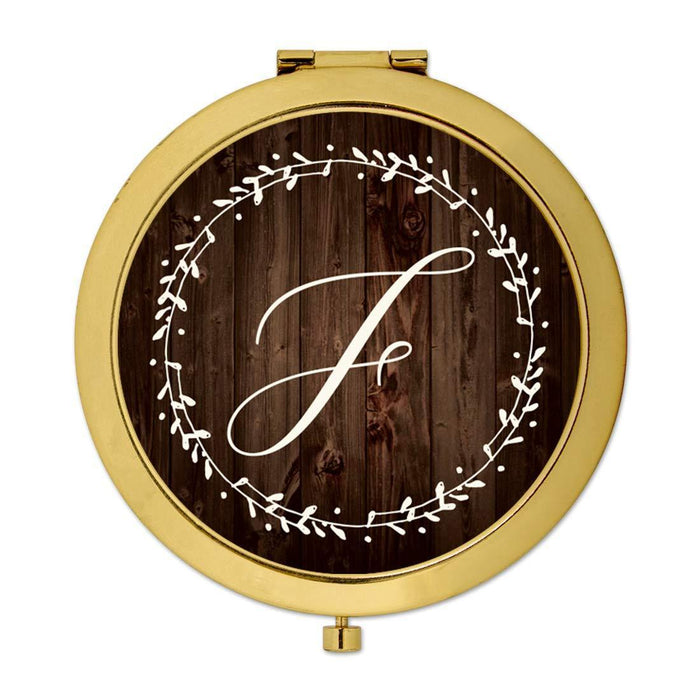 Andaz Press Rustic Wood with Laurels Monogram Gold Compact Mirror-Set of 1-Andaz Press-F-