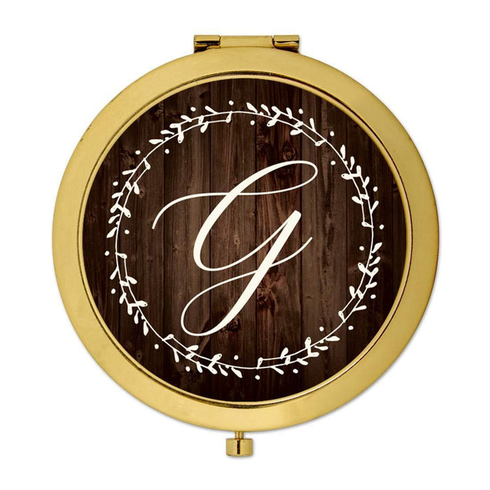Andaz Press Rustic Wood with Laurels Monogram Gold Compact Mirror-Set of 1-Andaz Press-G-