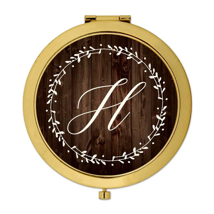 Andaz Press Rustic Wood with Laurels Monogram Gold Compact Mirror-Set of 1-Andaz Press-H-